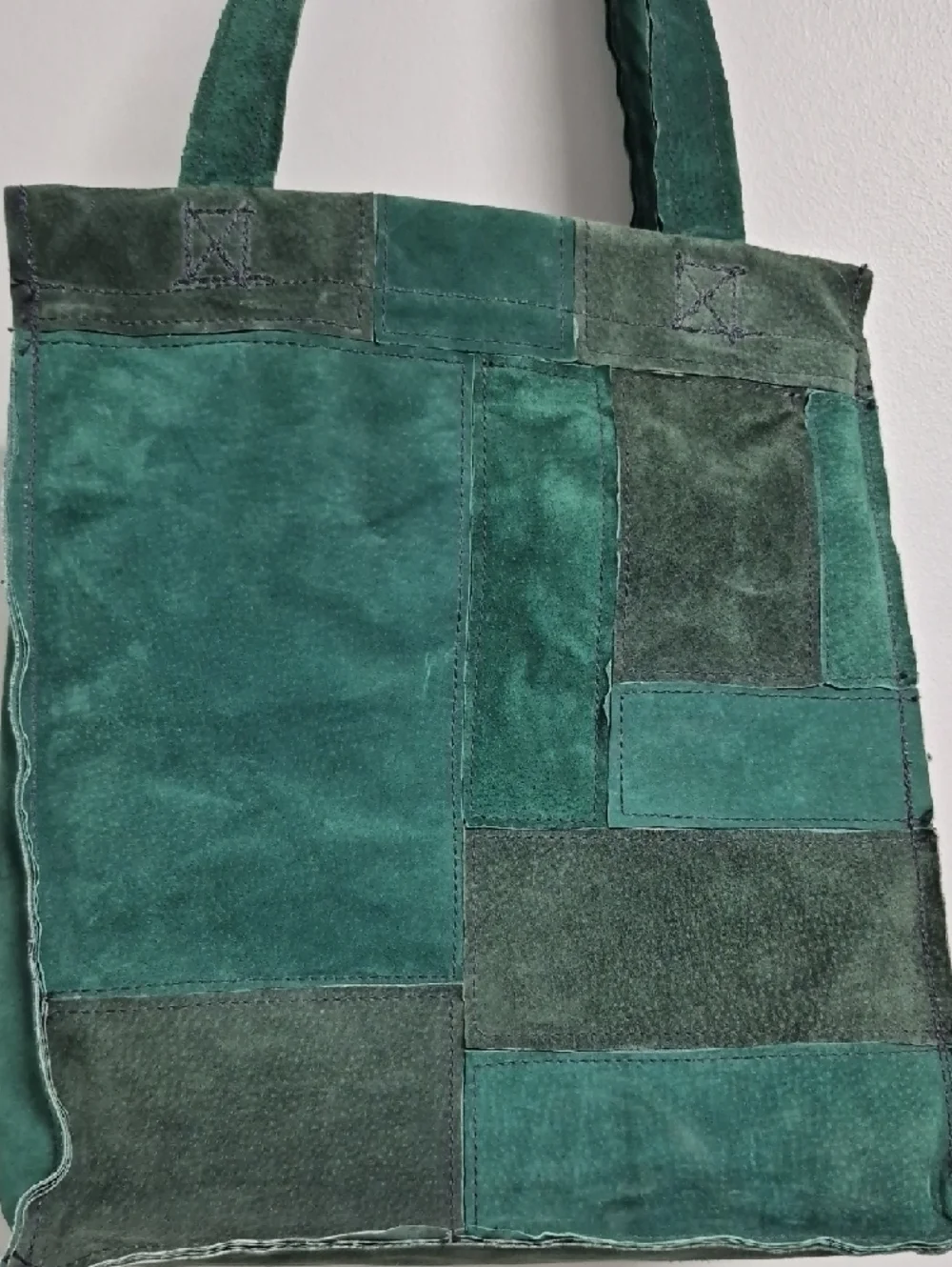Mad JAZZIN Green MultiColor Leather Patchwork Tote Bag With Straps One Of A Kind - Picture 9 of 13